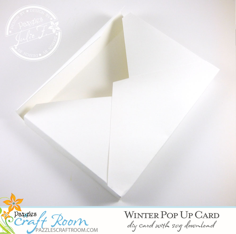 Pazzles DIY Winter Pop Up Card with instant SVG download. Compatible with all major electronic cutters including Pazzles Inspiration, Cricut, and Silhouette Cameo. Design by Julie Flanagan.