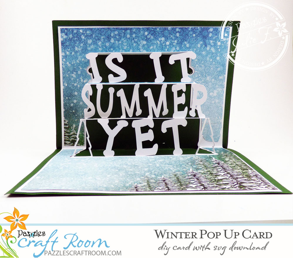 Pazzles DIY Winter Pop Up Card with instant SVG download. Compatible with all major electronic cutters including Pazzles Inspiration, Cricut, and Silhouette Cameo. Design by Julie Flanagan.