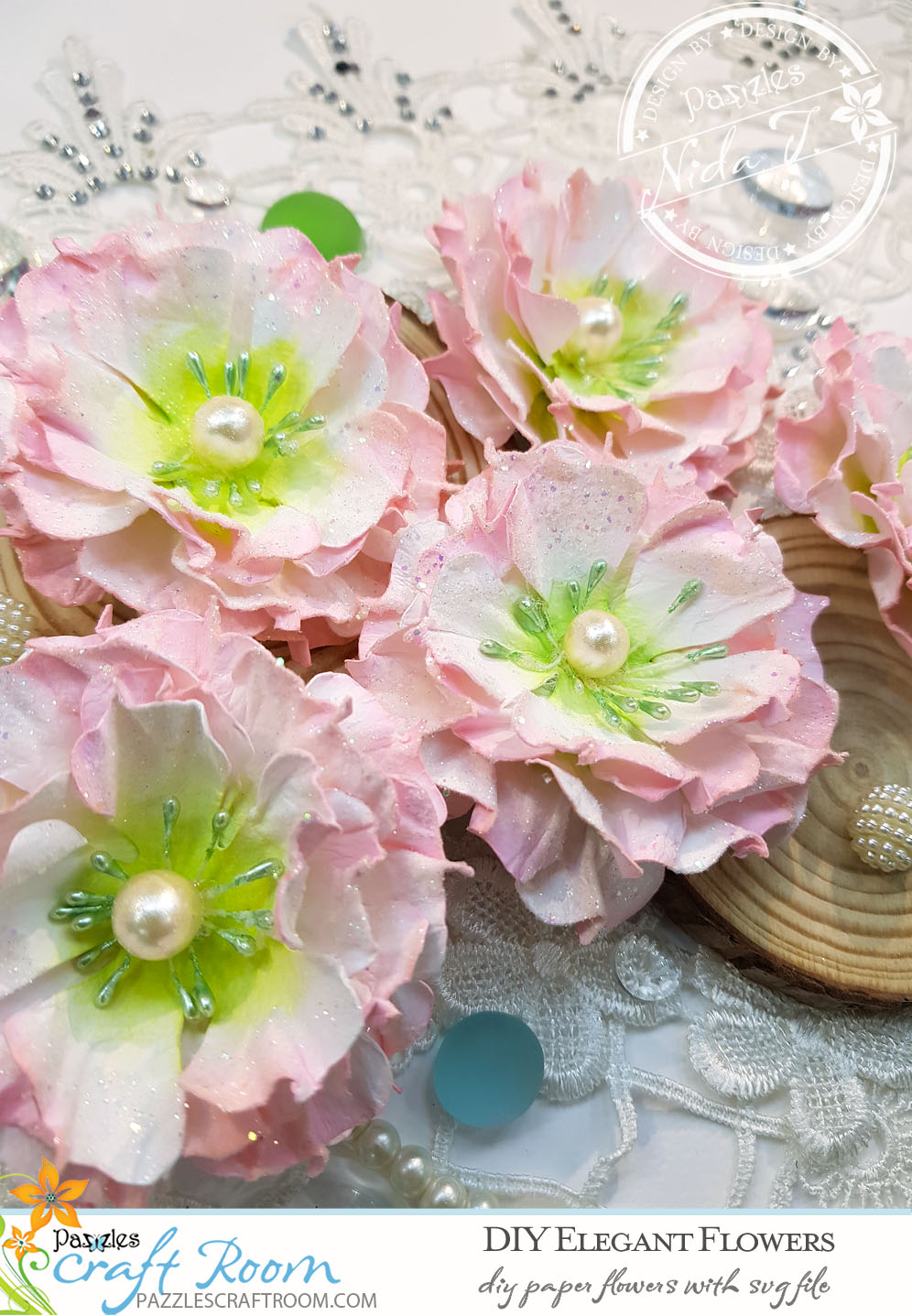 Pazzles Elegant DIY Paper Flowers with instant SVG download. Compatible with all major electronic cutters including Pazzles Inspiration, Cricut, and Silhouette Cameo. Design by Nida Tanweer.