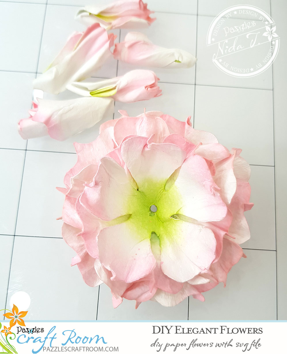 Pazzles Elegant DIY Paper Flowers with instant SVG download. Compatible with all major electronic cutters including Pazzles Inspiration, Cricut, and Silhouette Cameo. Design by Nida Tanweer.