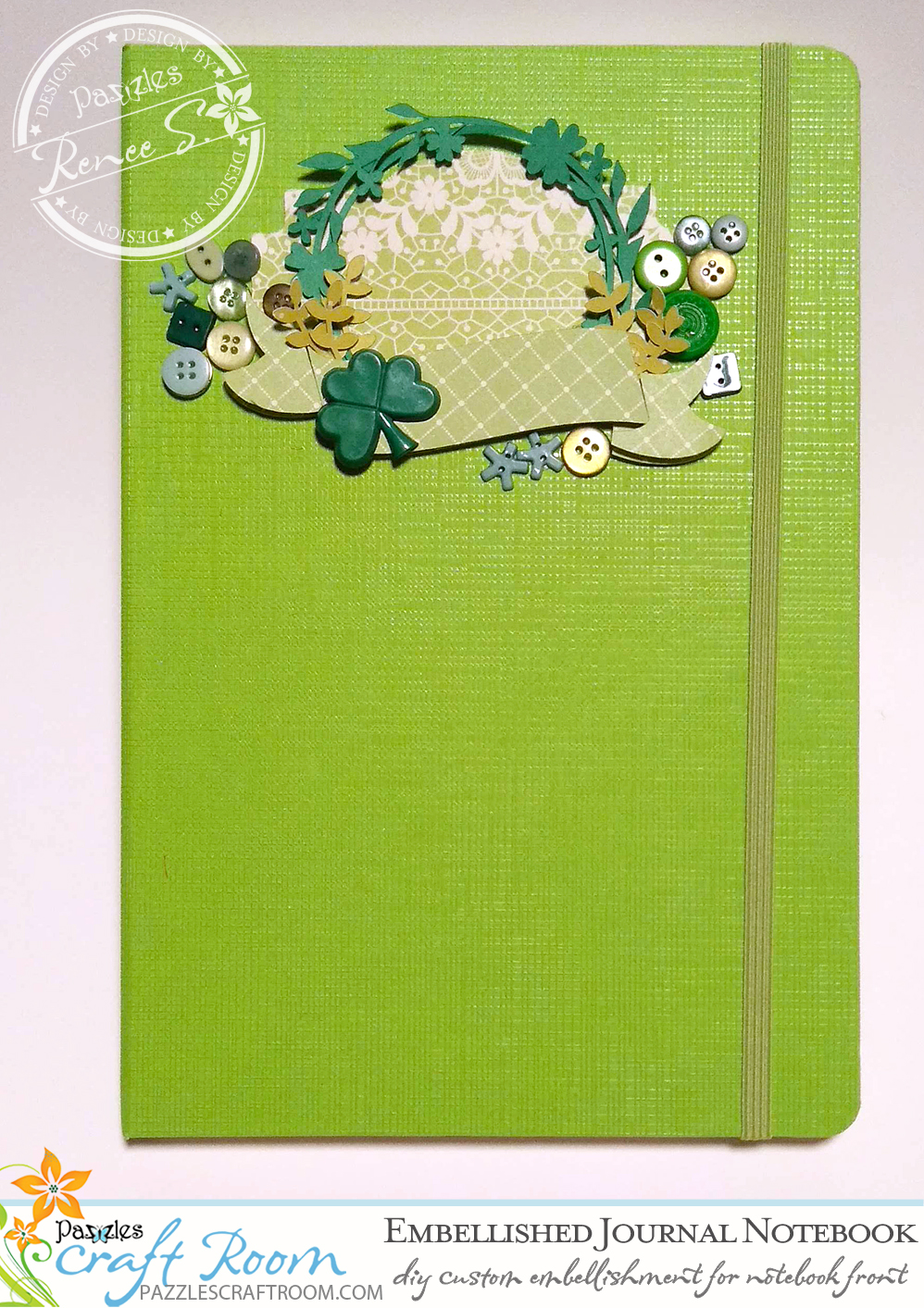 Pazzles DIY Embellished Notebook Cover with instant SVG download. Perfect for St. Patrick's Day. Compatible with all major electronic cutters including Pazzles Inspiration, Cricut, and Silhouette Cameo. Design by Renee Smart. 
