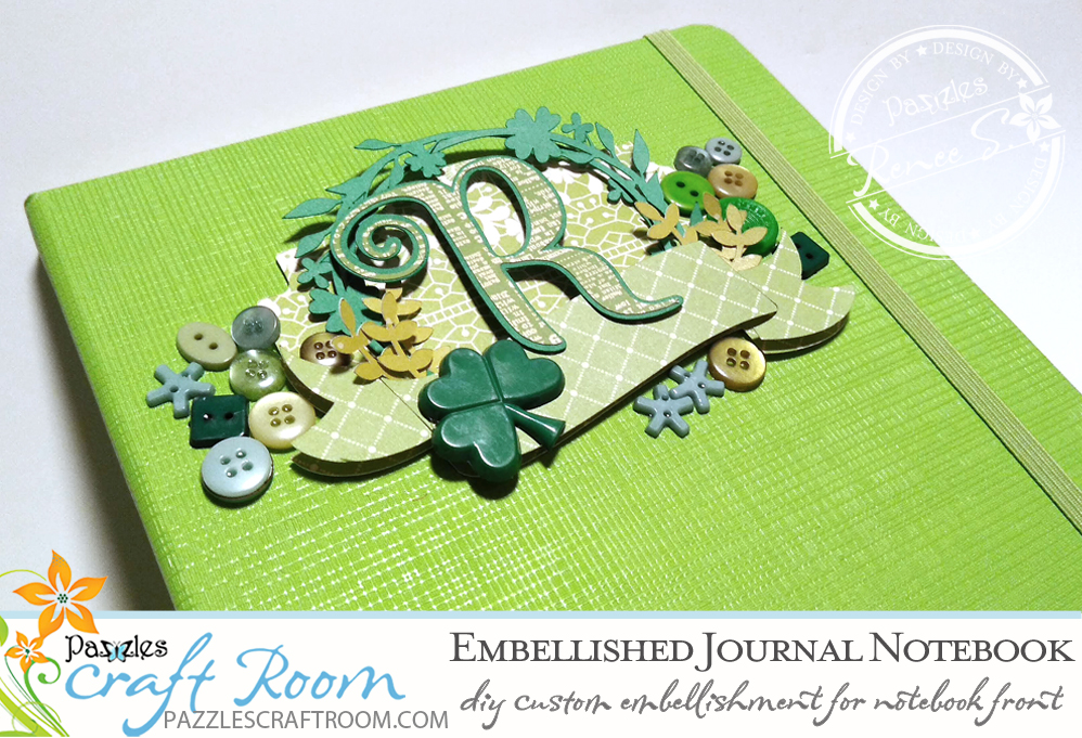 Pazzles DIY Embellished Notebook Cover with instant SVG download. Perfect for St. Patrick's Day. Compatible with all major electronic cutters including Pazzles Inspiration, Cricut, and Silhouette Cameo. Design by Renee Smart. 