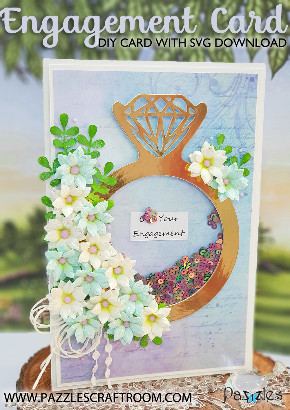 Pazzles DIY Engagement Card or DIY Wedding Card with instant SVG download. Compatible with all major electronic cutters including Pazzles Inspiration, Cricut, and Silhouette Cameo. Design by Nida Tanweer.