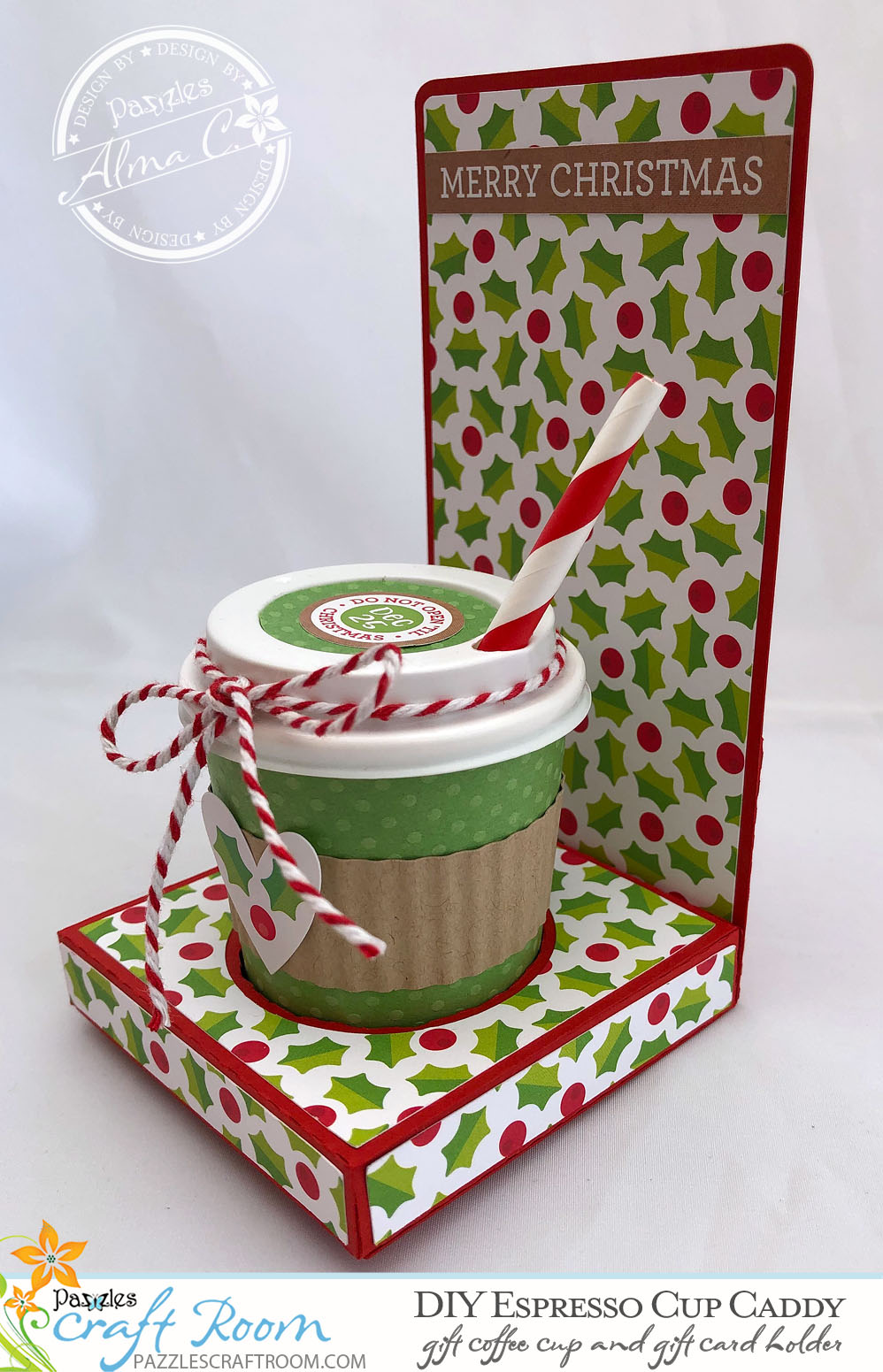 Pazzles DIY Espresso Cup Caddy with Gift Card makes a perfect Christmas Gift. Instant SVG download compatible with all major electronic cutters including Pazzles Inspiration, Cricut, and Silhouette Cameo. Design by Alma Cervantes