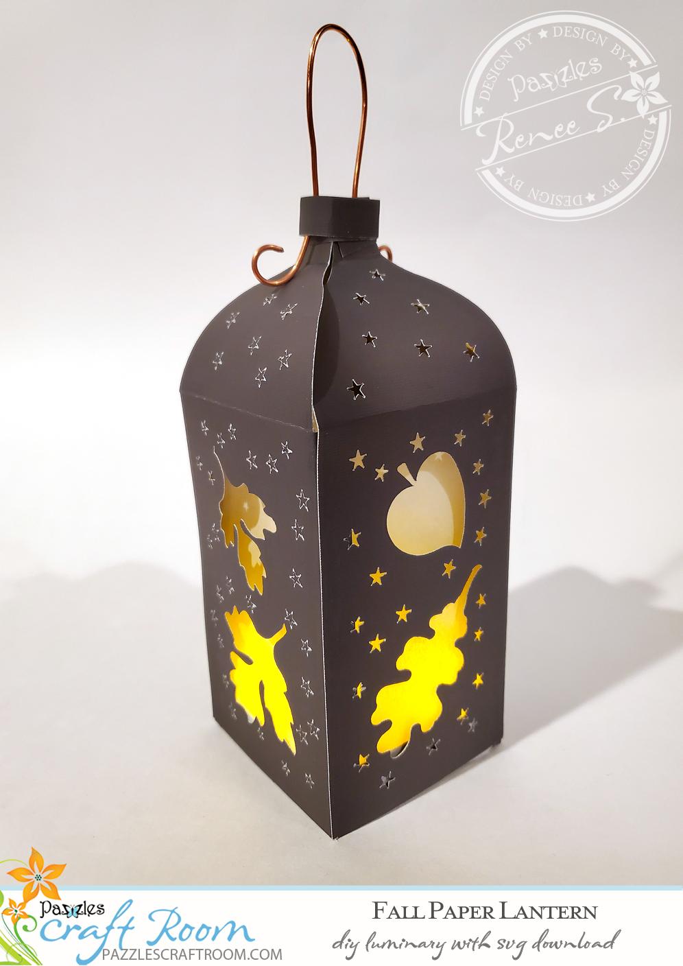 Pazzles DIY Fall Paper Lantern with instant SVG download. Compatible with all major electronic cutters including Pazzles Inspiration, Cricut, and Silhouette Cameo. Design by Renee Smart.