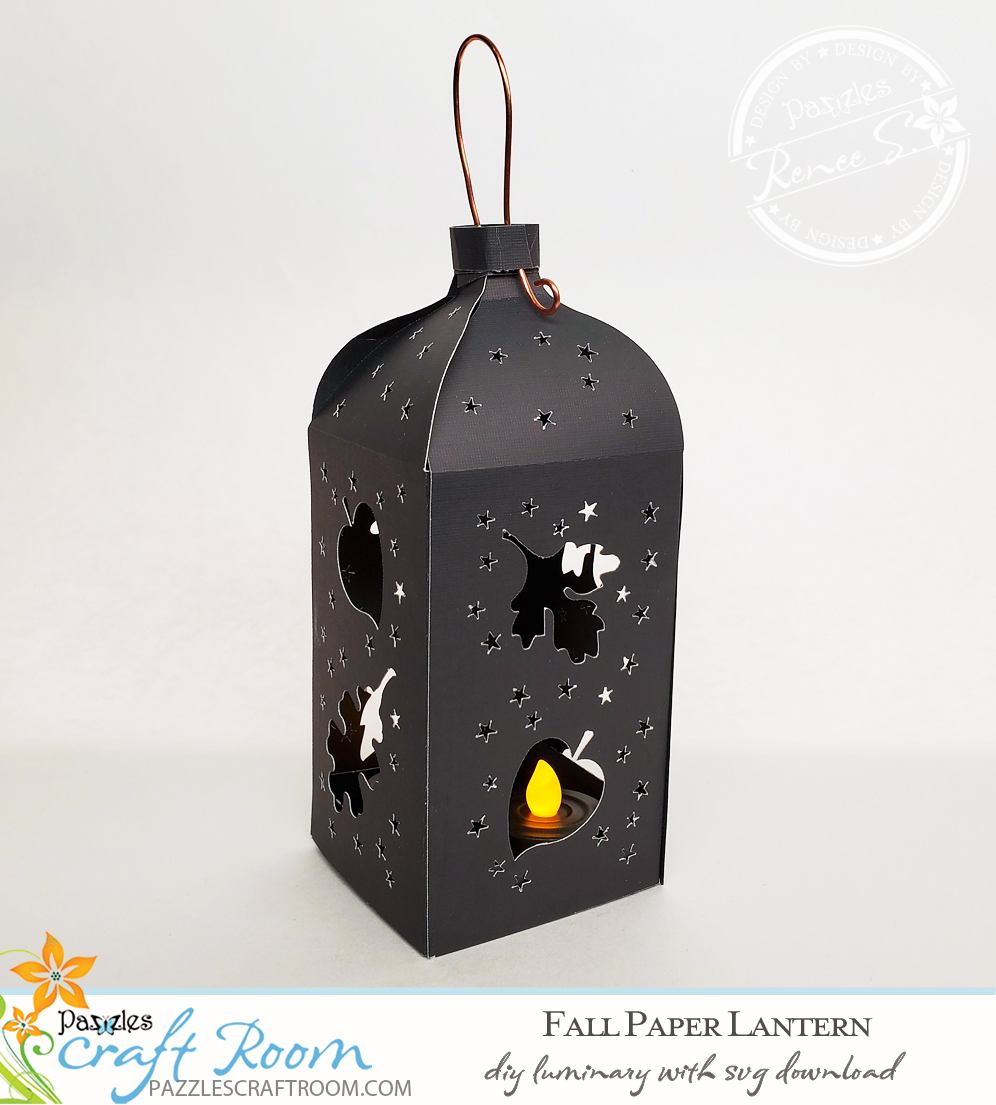 Pazzles DIY Fall Paper Lantern with instant SVG download. Compatible with all major electronic cutters including Pazzles Inspiration, Cricut, and Silhouette Cameo. Design by Renee Smart.