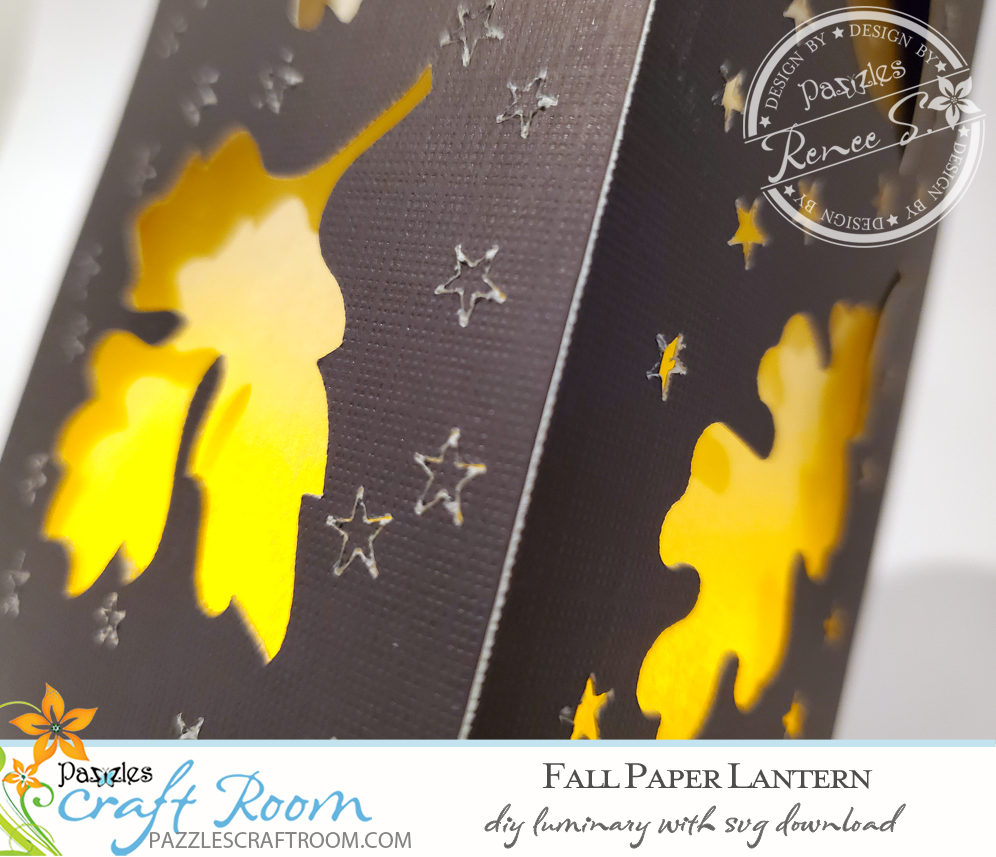 Pazzles DIY Fall Paper Lantern with instant SVG download. Compatible with all major electronic cutters including Pazzles Inspiration, Cricut, and Silhouette Cameo. Design by Renee Smart.