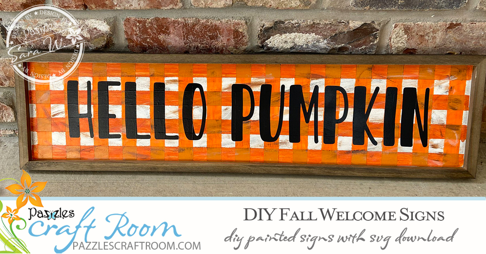 Pazzles DIY Fall Welcome Signs with instant SVG download. Compatible with all major electronic cutters including Pazzles Inspiration, Cricut, and Silhouette Cameo. Design by Sara Weber.