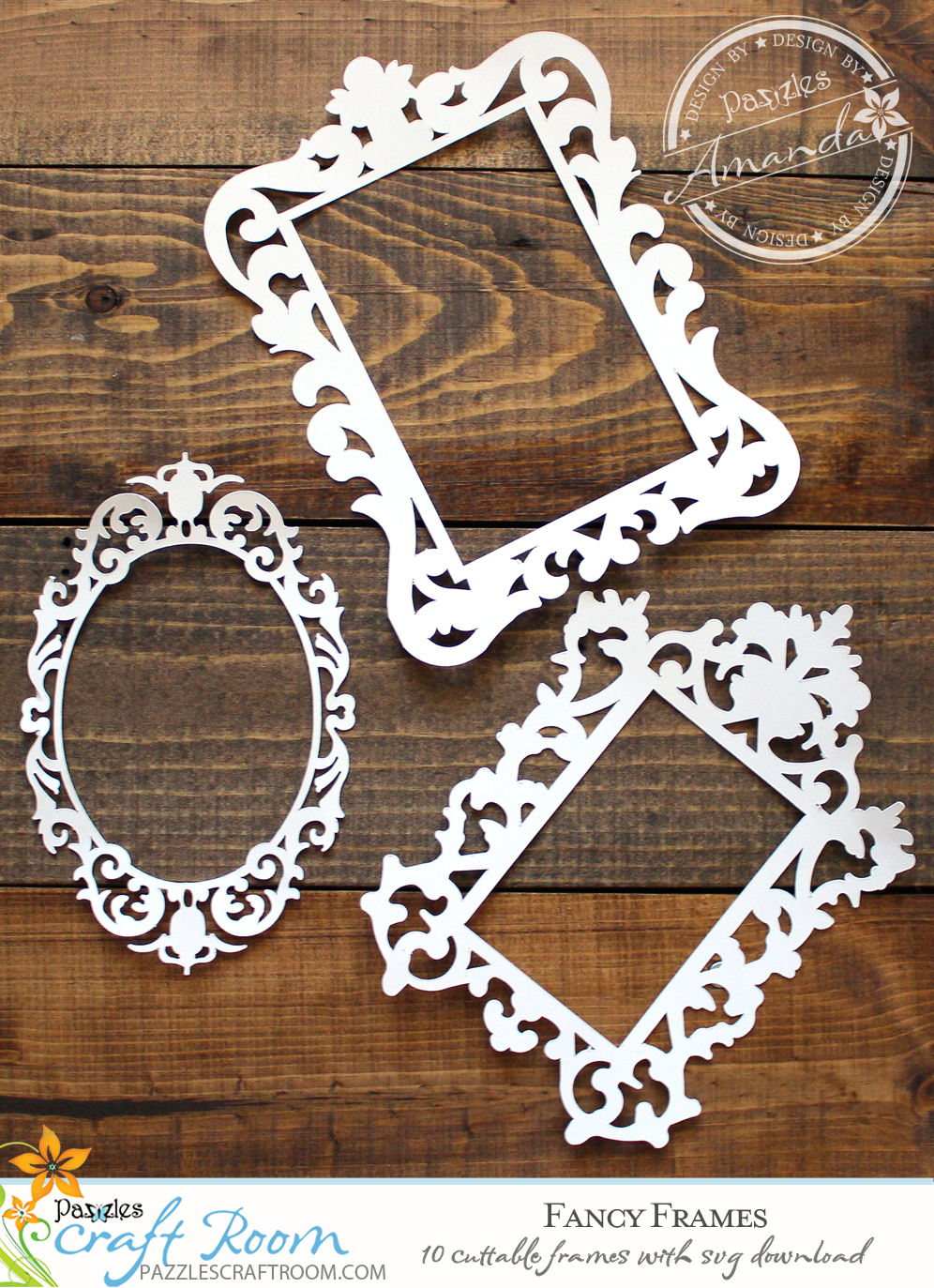 10 Cuttable Fancy Lace Frames with instant SVG download. Compatible with all major electronic cutters including Pazzles Inspiration, Cricut, and Silhouette Cameo. Design by Amanda Vander Woude.