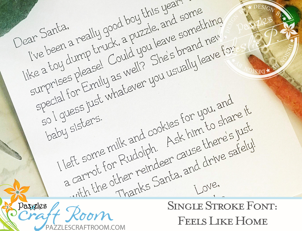 Pazzles DIY Feels Like Home Single Stroke Font or Single Line Font for crafting and engraving by Leslie Peppers