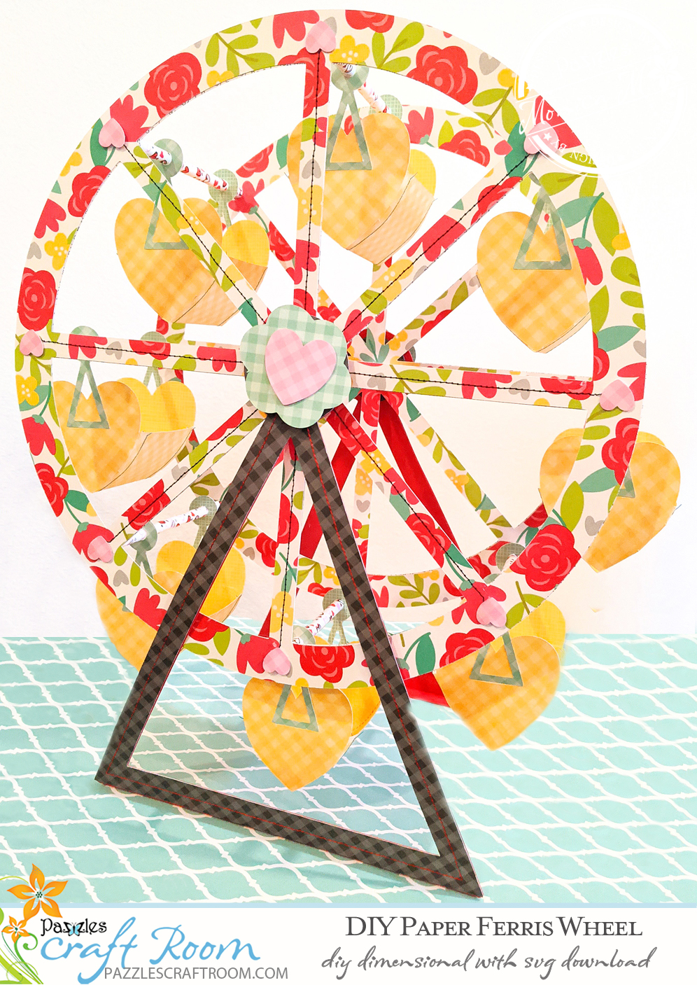 Pazzles DIY Interactive Ferris Wheel with instant SVG download. Compatible with all major electronic cutters including Pazzles Inspiration, Cricut, and Silhouette Cameo. Design by Monica Martinez.