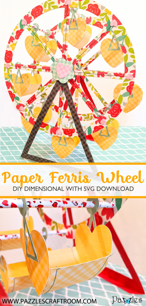 Pazzles DIY Interactive Ferris Wheel with instant SVG download. Compatible with all major electronic cutters including Pazzles Inspiration, Cricut, and Silhouette Cameo. Design by Monica Martinez.