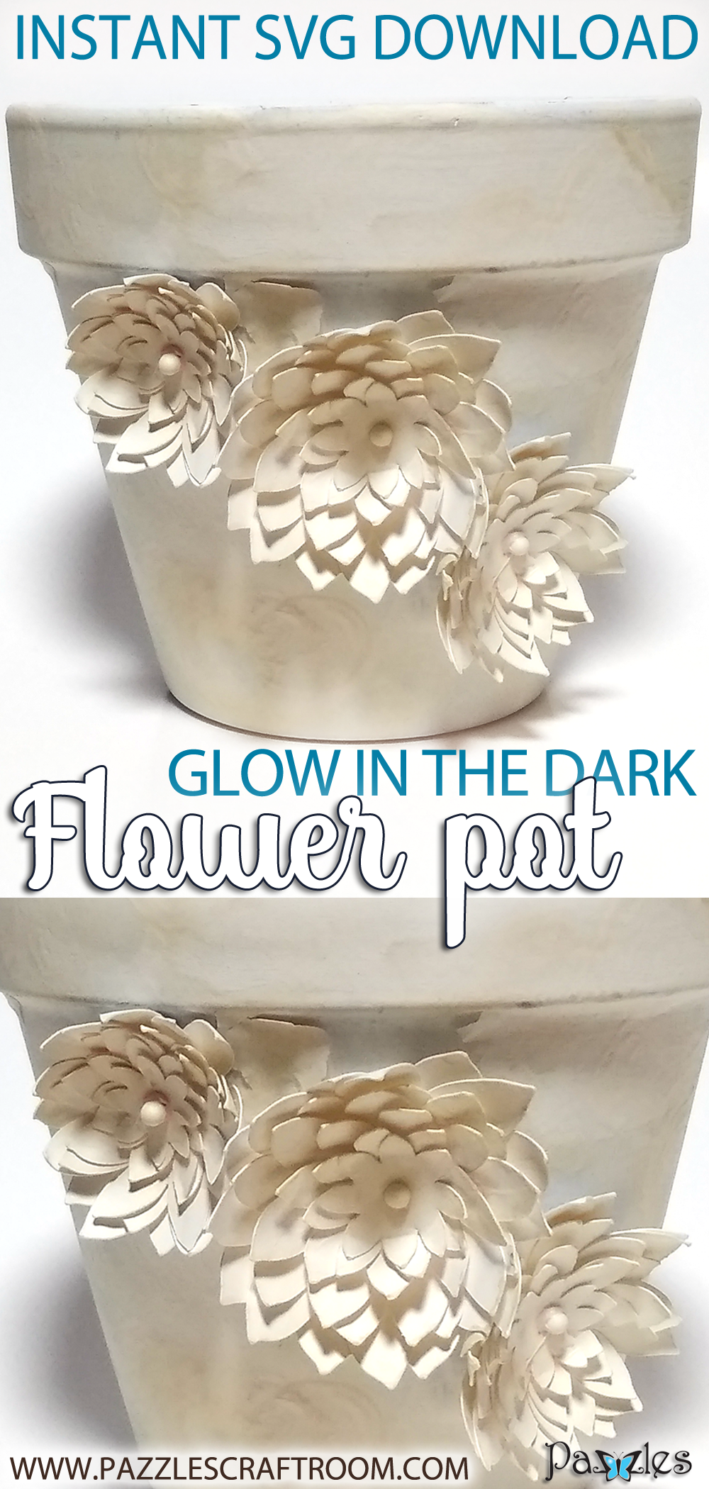 Pazzles DIY Glow in the Dark Vintage Flower Pot with Paper Flowers by Renee Smart
