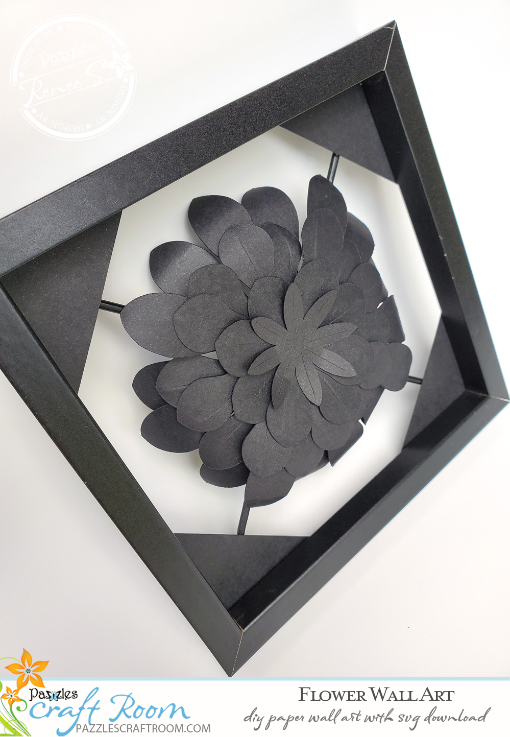 Pazzles DIY Paper Flower Wall Art. Instant SVG download compatible with all major electronic cutters including Pazzles Inspiration, Cricut, and Silhouette Cameo. Design by Renee Smart.