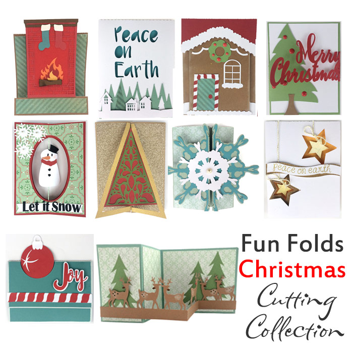 Fun Folds Christmas set of 10 unique folds cards with Christmas themes. Cut files and instructions from Pazzles. Available for sale in WPC, SVG and AI.