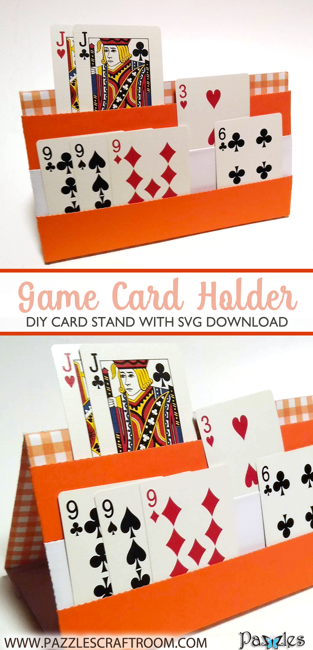 Pazzles DIY Game Card Holder with instant SVG download. Compatible with all major electronic cutters including Pazzles Inspiration, Cricut, and SIlhouette Cameo. Design by Renee Smart.