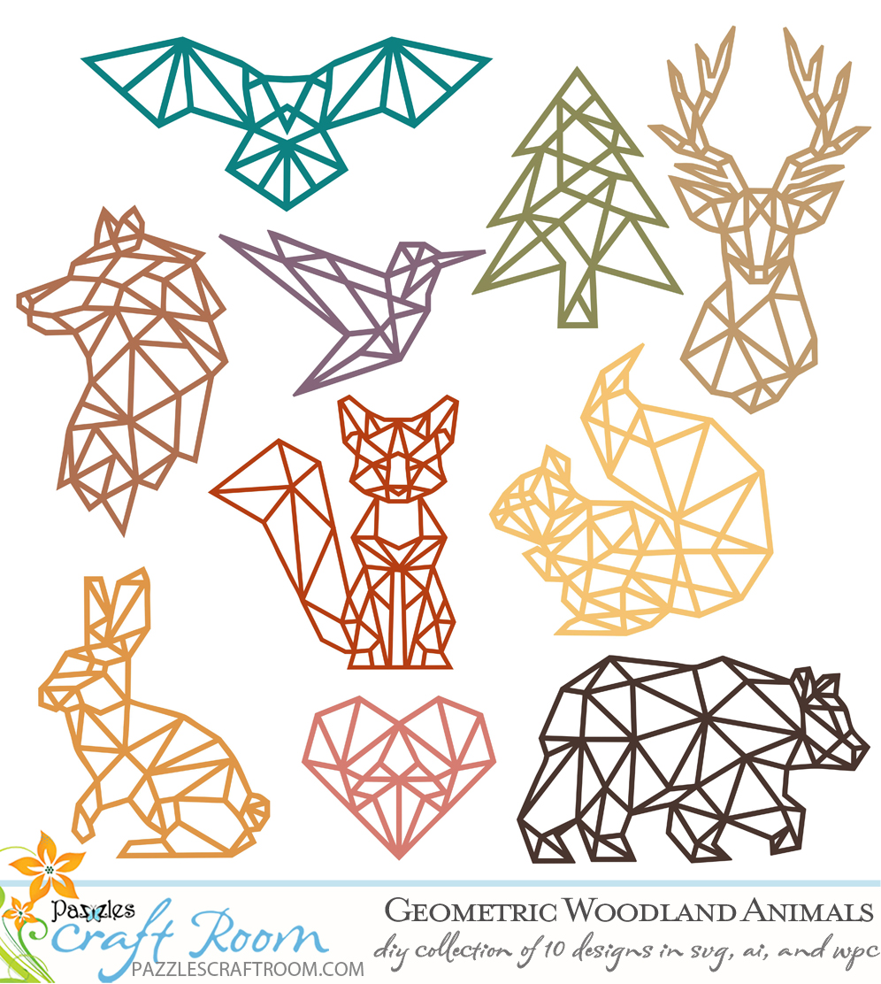 Pazzles geometric woodland animals SVG collection with instant download. Available in AI, SVG, and WPC. Compatible with all major electronic cutters including Pazzles Inspiration, Cricut, and Silhouette Cameo.