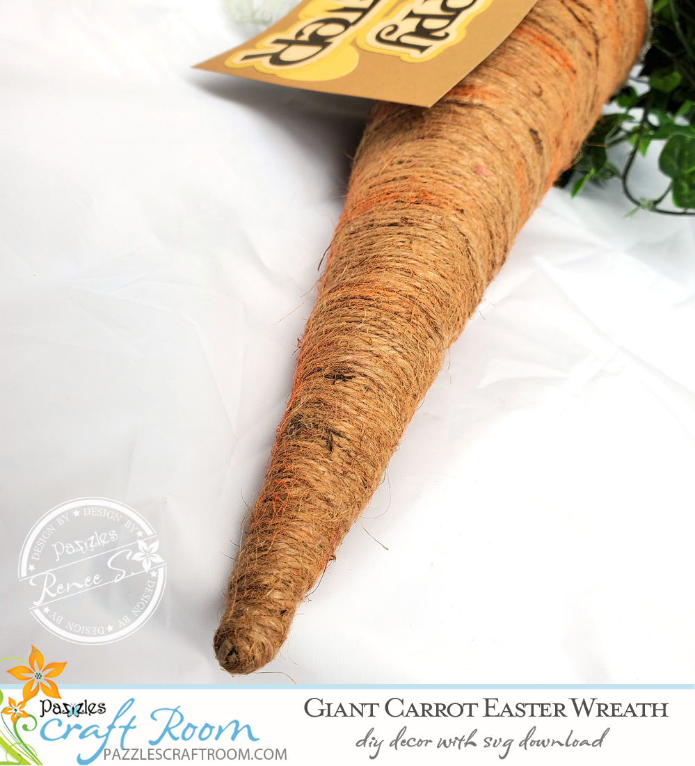 Pazzles DIY Giant Carrot Easter Wreath with instant SVG download. Instant SVG download compatible with all major electronic cutters including Pazzles Inspiration, Cricut, and Silhouette Cameo. Design by Renee Smart. 