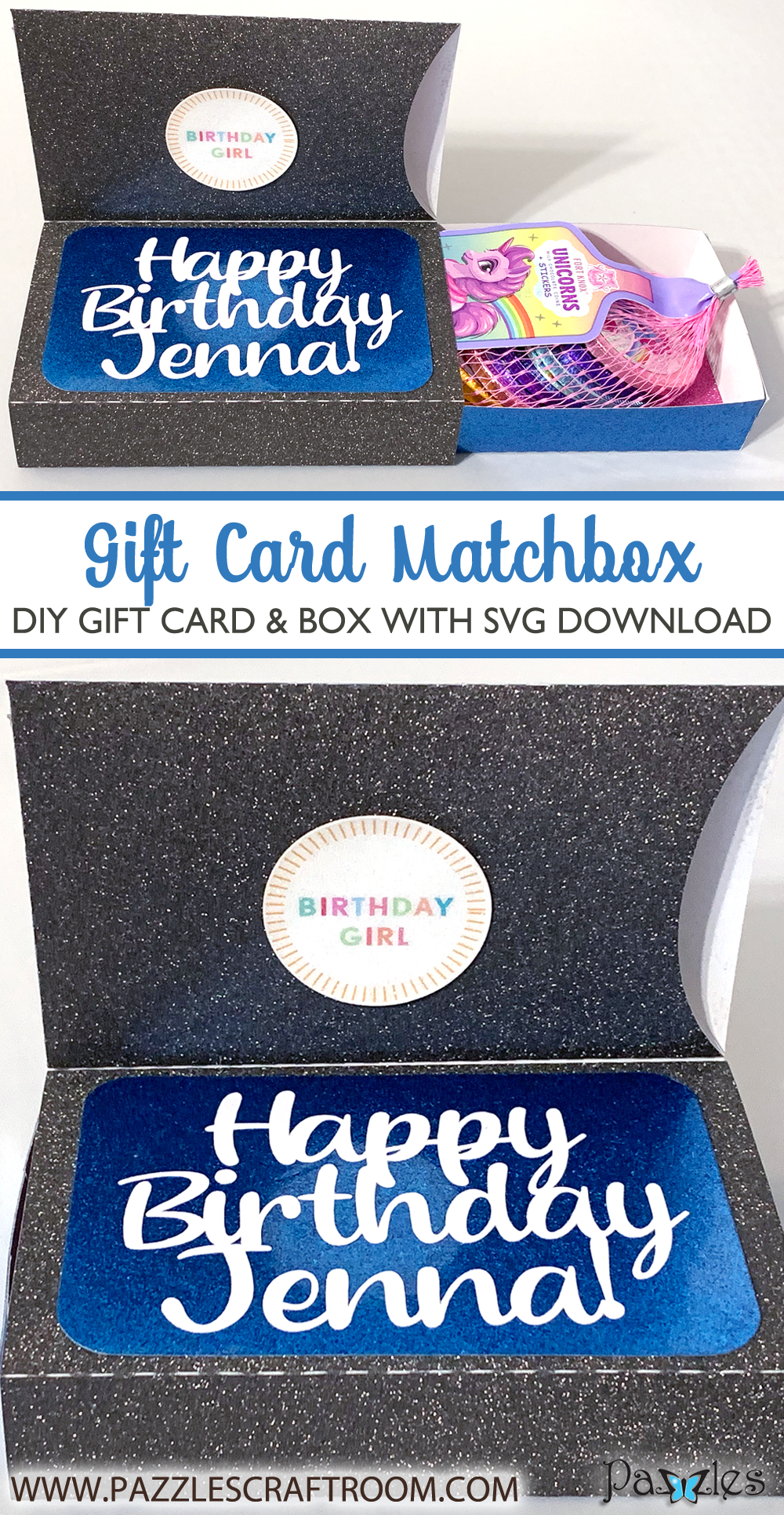 Pazzles DIY Gift Card Matchbox with SVG download. Compatible with all major electronic cutters including Pazzles Inspiration, Cricut, and Silhouette Cameo. Design by Lisa Reyna.