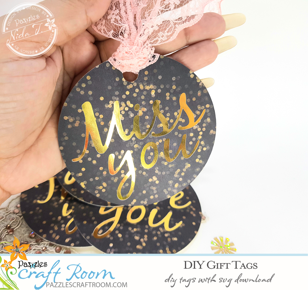 Pazzles DIY Gift Tag Set with instant SVG download. Compatible with all major electronic cutters including Pazzles Inspiration, Cricut, and Silhouette Cameo. Design by Nida Tanweer.