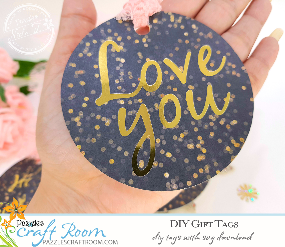 Pazzles DIY Gift Tag Set with instant SVG download. Compatible with all major electronic cutters including Pazzles Inspiration, Cricut, and Silhouette Cameo. Design by Nida Tanweer.