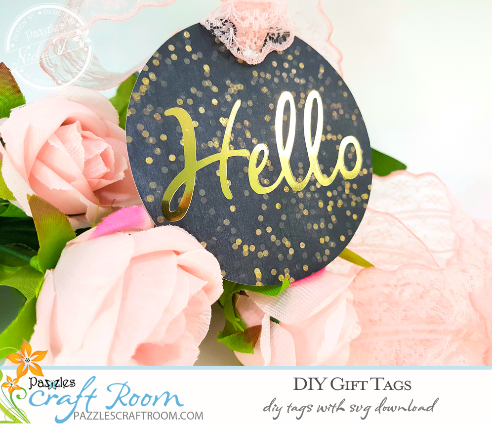 Pazzles DIY Gift Tag Set with instant SVG download. Compatible with all major electronic cutters including Pazzles Inspiration, Cricut, and Silhouette Cameo. Design by Nida Tanweer.