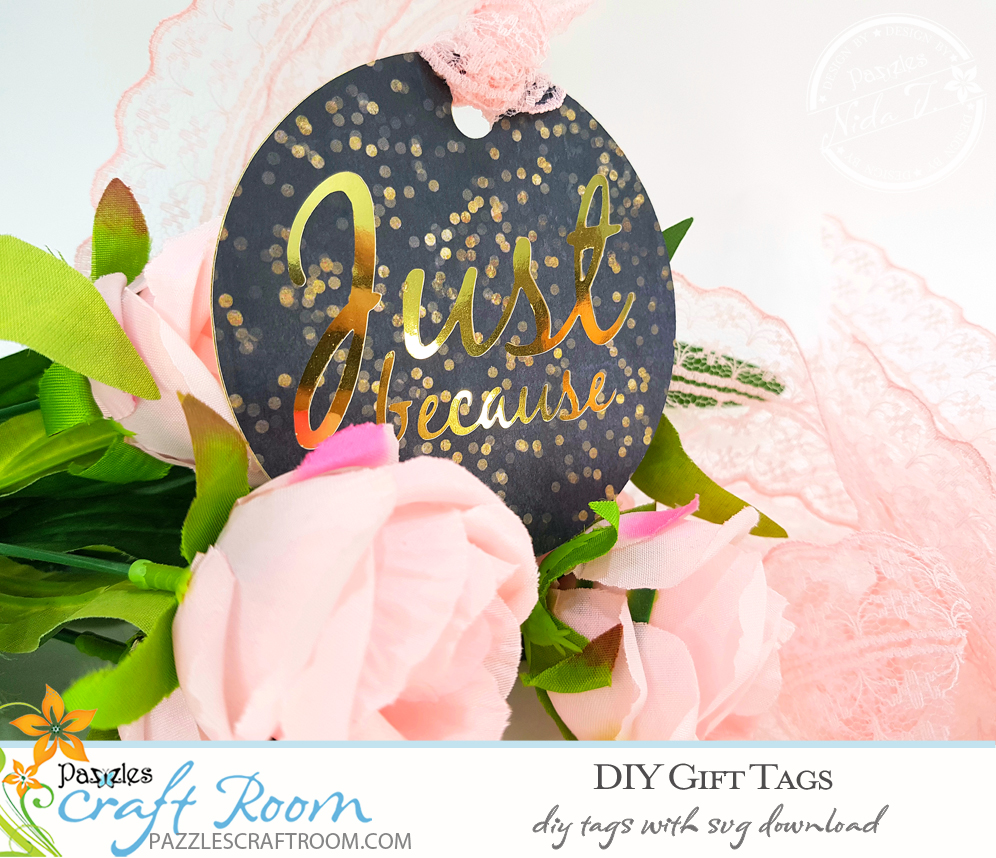 Pazzles DIY Gift Tag Set with instant SVG download. Compatible with all major electronic cutters including Pazzles Inspiration, Cricut, and Silhouette Cameo. Design by Nida Tanweer.