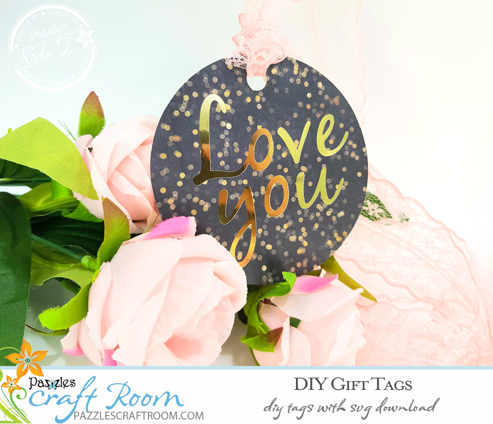 Pazzles DIY Gift Tag Set with instant SVG download. Compatible with all major electronic cutters including Pazzles Inspiration, Cricut, and Silhouette Cameo. Design by Nida Tanweer.