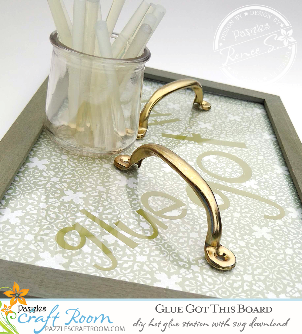 Pazzles DIY Hot Glue Station with instant SVG download. Compatible with all major electronic cutters including Pazzles Inspiration, Cricut, and Silhouette Cameo. Design by Renee Smart.