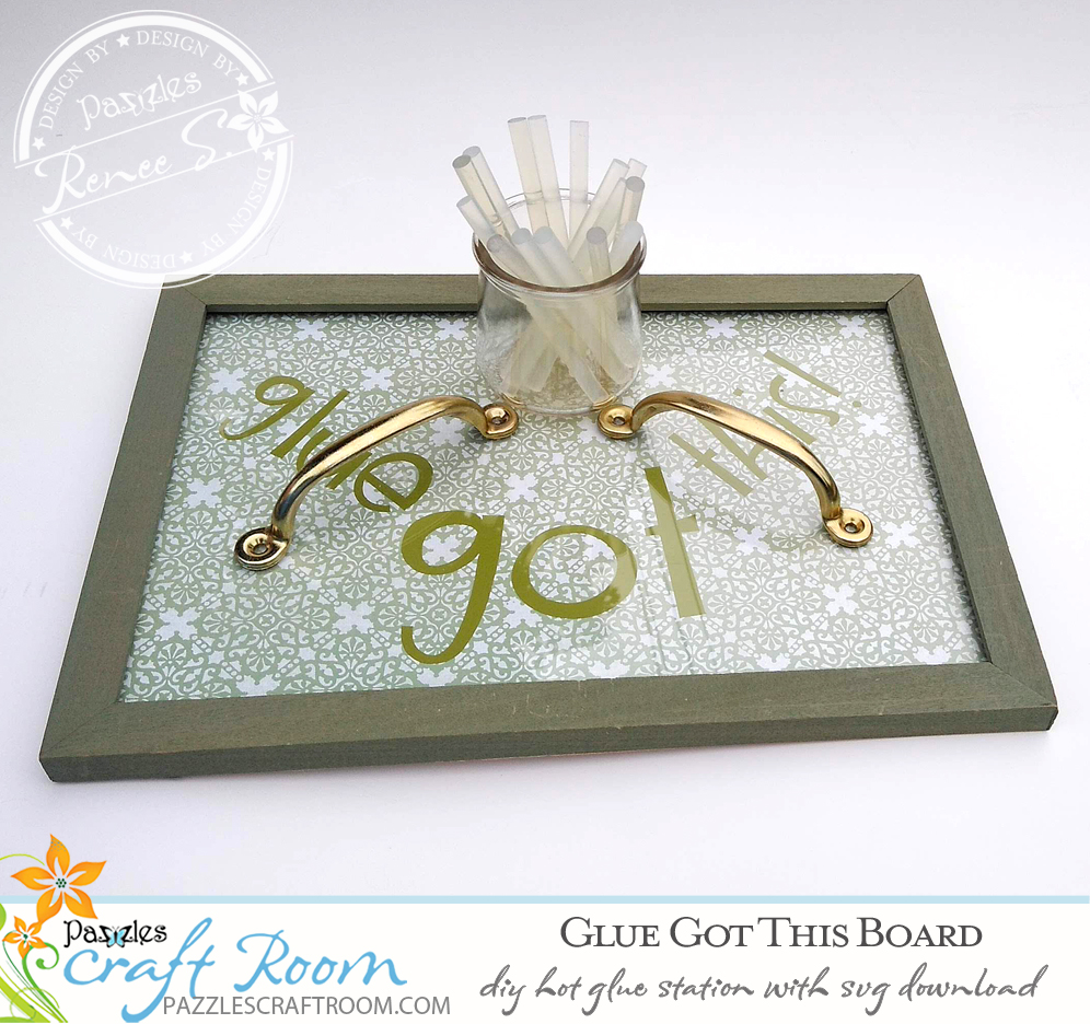 Pazzles DIY Hot Glue Station with instant SVG download. Compatible with all major electronic cutters including Pazzles Inspiration, Cricut, and Silhouette Cameo. Design by Renee Smart.