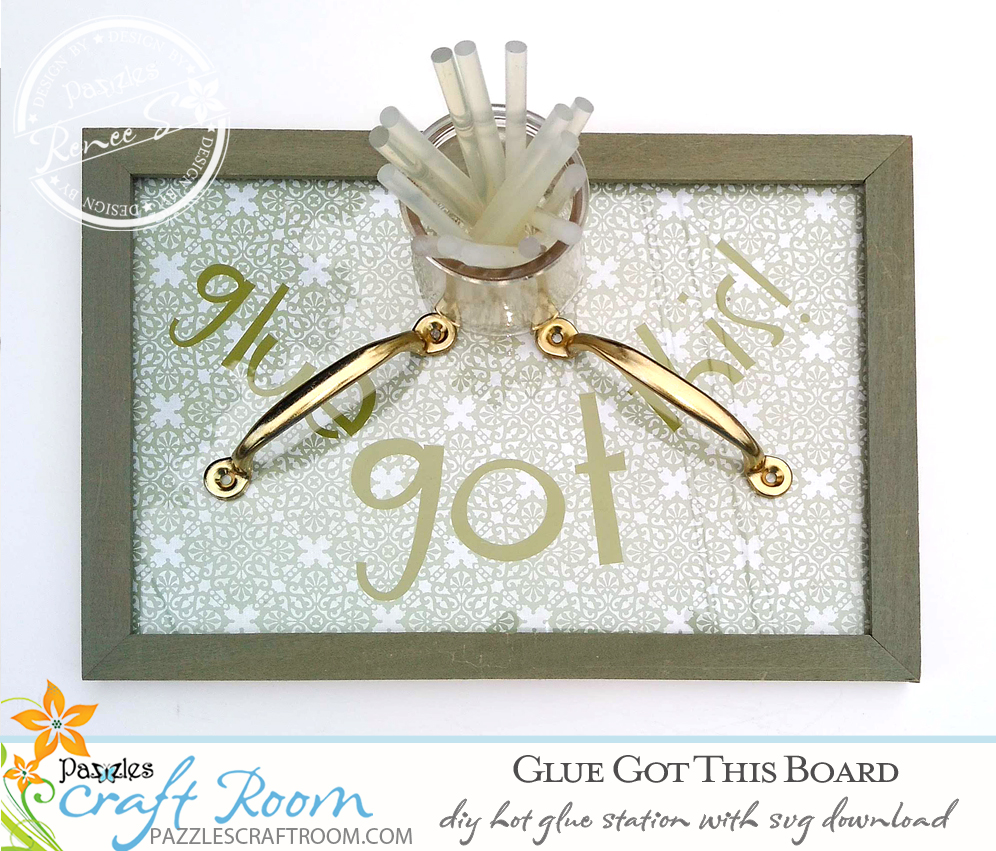 Pazzles DIY Hot Glue Station with instant SVG download. Compatible with all major electronic cutters including Pazzles Inspiration, Cricut, and Silhouette Cameo. Design by Renee Smart.