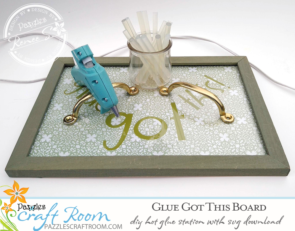 Pazzles DIY Hot Glue Station with instant SVG download. Compatible with all major electronic cutters including Pazzles Inspiration, Cricut, and Silhouette Cameo. Design by Renee Smart.