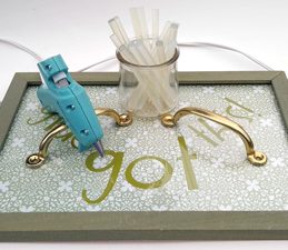 Pazzles DIY Hot Glue Station with instant SVG download. Compatible with all major electronic cutters including Pazzles Inspiration, Cricut, and SIlhouette Cameo. Design by Renee Smart.