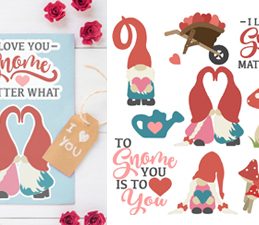 Pazzles Gnomes in Love Collection of 10 Valentine's Day Gnomes in SVG, AI, and WPC. Instant download compatible with all major electronic cutters including Pazzles Inspiration, Cricut, and Silhouette Cameo. Design by Amanda Vander Woude.
