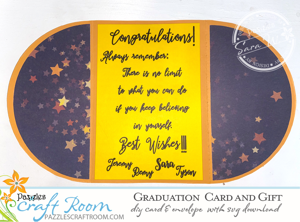 Pazzles DIY Graduation Card and Gift with instant SVG download. Instant SVG download compatible with all major electronic cutters including Pazzles Inspiration, Cricut, and Silhouette Cameo. Design by Sara Weber.