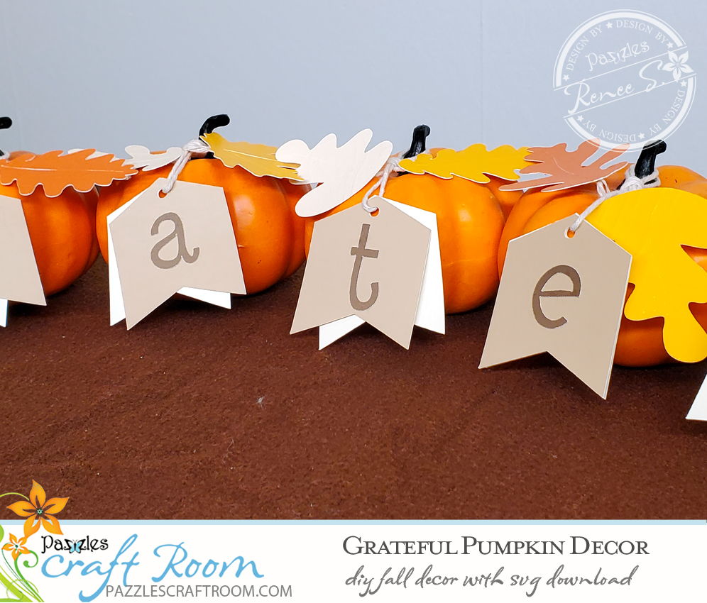 Pazzles DIY Grateful Pumpkin Decor with instant SVG download. Compatible with all major electronic cutters including Pazzles Inspiration, Cricut, and SIlhouette Cameo. Design by Renee Smart.