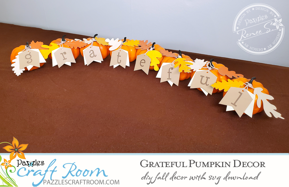 Pazzles DIY Grateful Pumpkin Decor with instant SVG download. Compatible with all major electronic cutters including Pazzles Inspiration, Cricut, and SIlhouette Cameo. Design by Renee Smart.