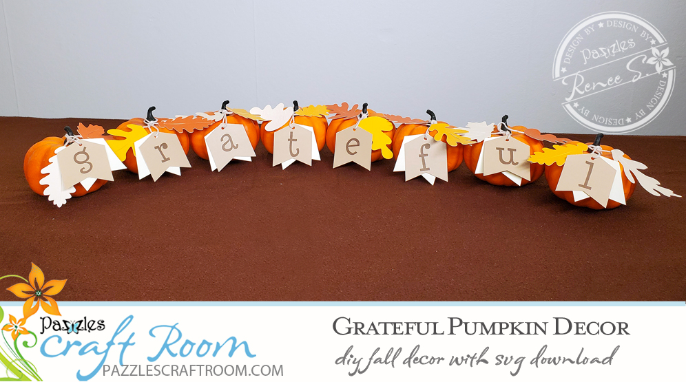 Pazzles DIY Grateful Pumpkin Decor with instant SVG download. Compatible with all major electronic cutters including Pazzles Inspiration, Cricut, and SIlhouette Cameo. Design by Renee Smart.