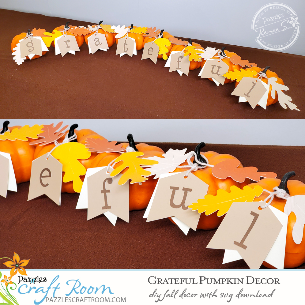 Pazzles DIY Grateful Pumpkin Decor with instant SVG download. Compatible with all major electronic cutters including Pazzles Inspiration, Cricut, and SIlhouette Cameo. Design by Renee Smart.