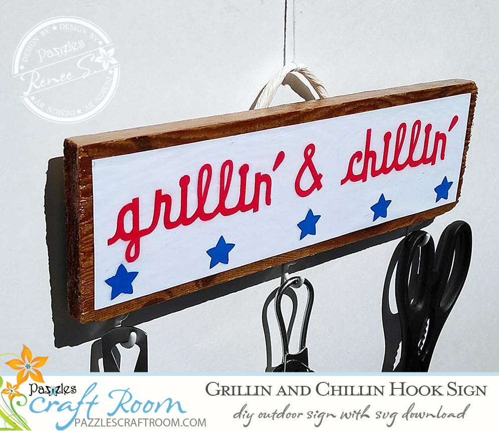 Pazzles DIY Grilling Hook Sign for Outdoors with instant SVG download. Compatible with all major electronic cutters including Pazzles Inspiration, Cricut, and Silhouette Cameo. Design by Renee Smart.