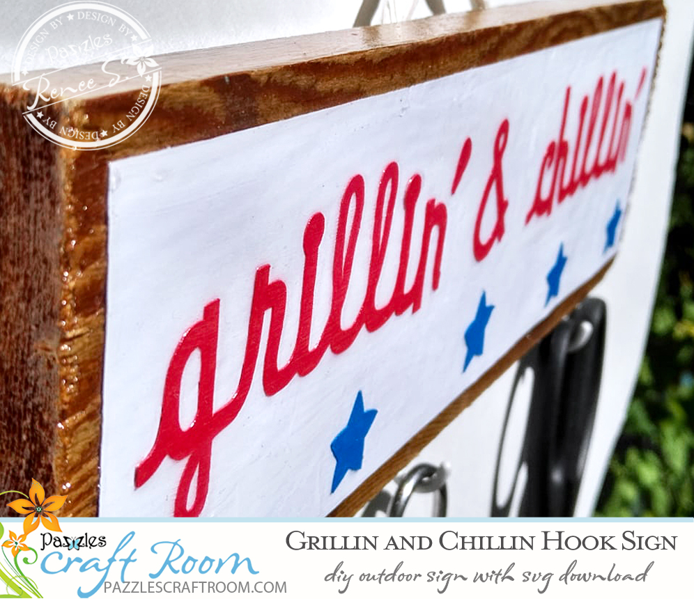 Pazzles DIY Grilling Hook Sign for Outdoors with instant SVG download. Compatible with all major electronic cutters including Pazzles Inspiration, Cricut, and Silhouette Cameo. Design by Renee Smart.
