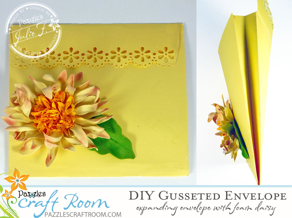 Pazzles Expanding Envelope with Daisy Foam Flower By Julie Flanagan