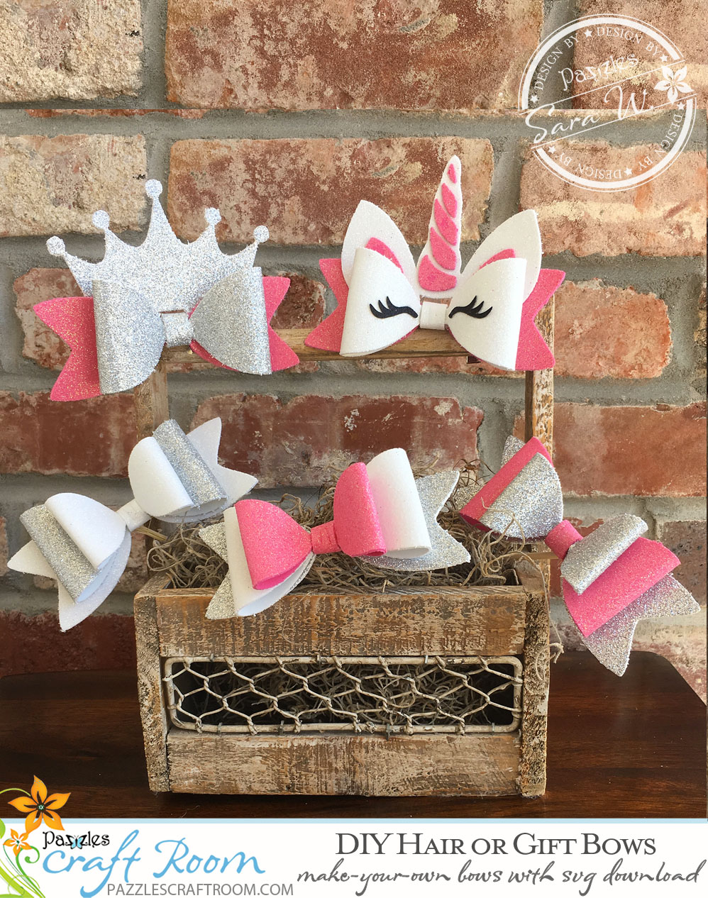 Pazzles DIY Bows for Hair or Gifts. Cut in Paper, Felt, Foam or Faux Leather. Instant SVG download compatible with Pazzles Inspiration, Cricut, and Silhouette Cameo. Project by Sara Weber.