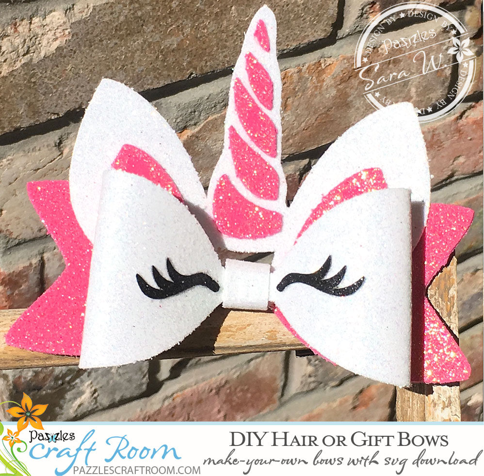 Pazzles DIY Bows for Hair or Gifts. Cut in Paper, Felt, Foam or Faux Leather. Instant SVG download compatible with Pazzles Inspiration, Cricut, and Silhouette Cameo. Project by Sara Weber.