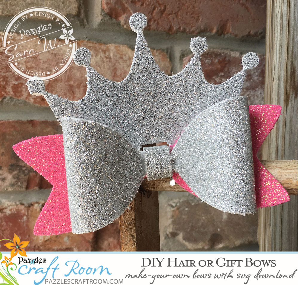 Pazzles DIY Bows for Hair or Gifts. Cut in Paper, Felt, Foam or Faux Leather. Instant SVG download compatible with Pazzles Inspiration, Cricut, and Silhouette Cameo. Project by Sara Weber.