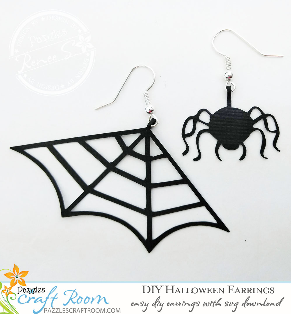 Pazzles DIY Halloween Earrings Spiderweb and Spider by Renee Smart