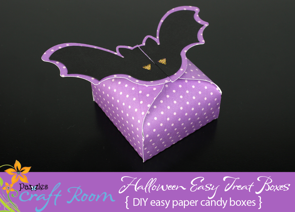 Pazzles DIY Easy Halloween Treat Boxes: bat, cauldron, witch hat, pumpkin, ghost, spider, spiderweb and skull and crossbones by Amanda Vander Woude