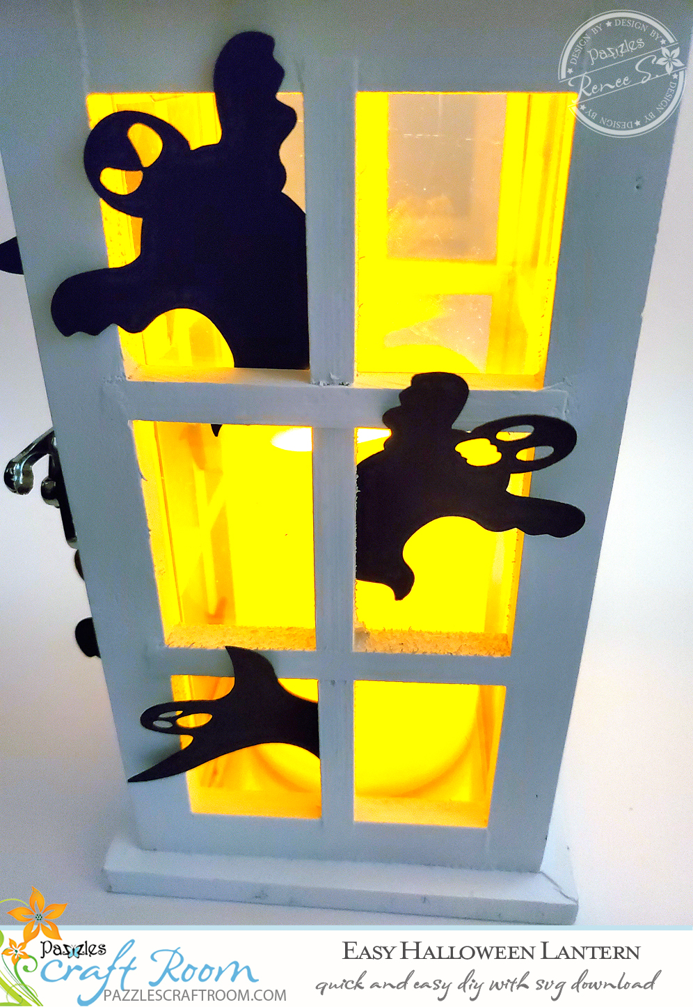 Pazzles DIY Halloween Lantern with instant SVG download. Compatible with all major electronic cutters including Pazzles Inspiration, Cricut, and Silhouette Cameo. Design by Renee Smart.