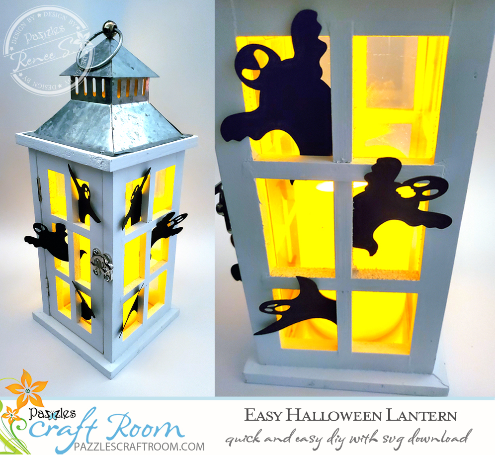 Pazzles Easy DIY Halloween Lantern with instant SVG download. Compatible with all major electronic cutters including Pazzles Inspiration, Cricut, and Silhouette Cameo. Design by Renee Smart.