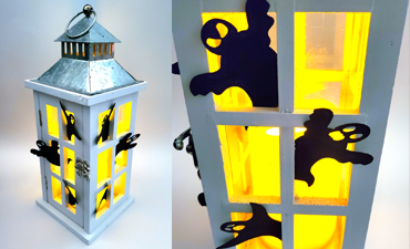 Pazzles Easy DIY Halloween Lantern with instant SVG download. Compatible with all major electronic cutters including Pazzles Inspiration, Cricut, and Silhouette Cameo. Design by Renee Smart.